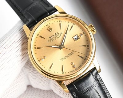 Rolex Datejust 8215 Movement 40mm 316L Steel Waterproof 100m White/Gold Face Calfskin Strap Watch
